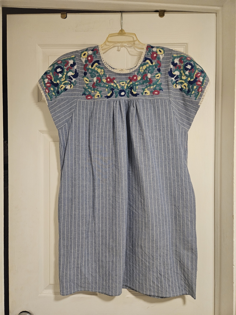 entro Blue Striped Embroidered Midi Dress